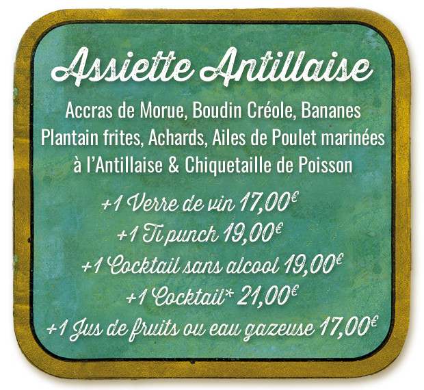 Accras de Morue, Boudin Créole, Bananes Plantain frites, Achards, Ailes de Poulet marinées à l’Antillaise & Chiquetaille de Poisson